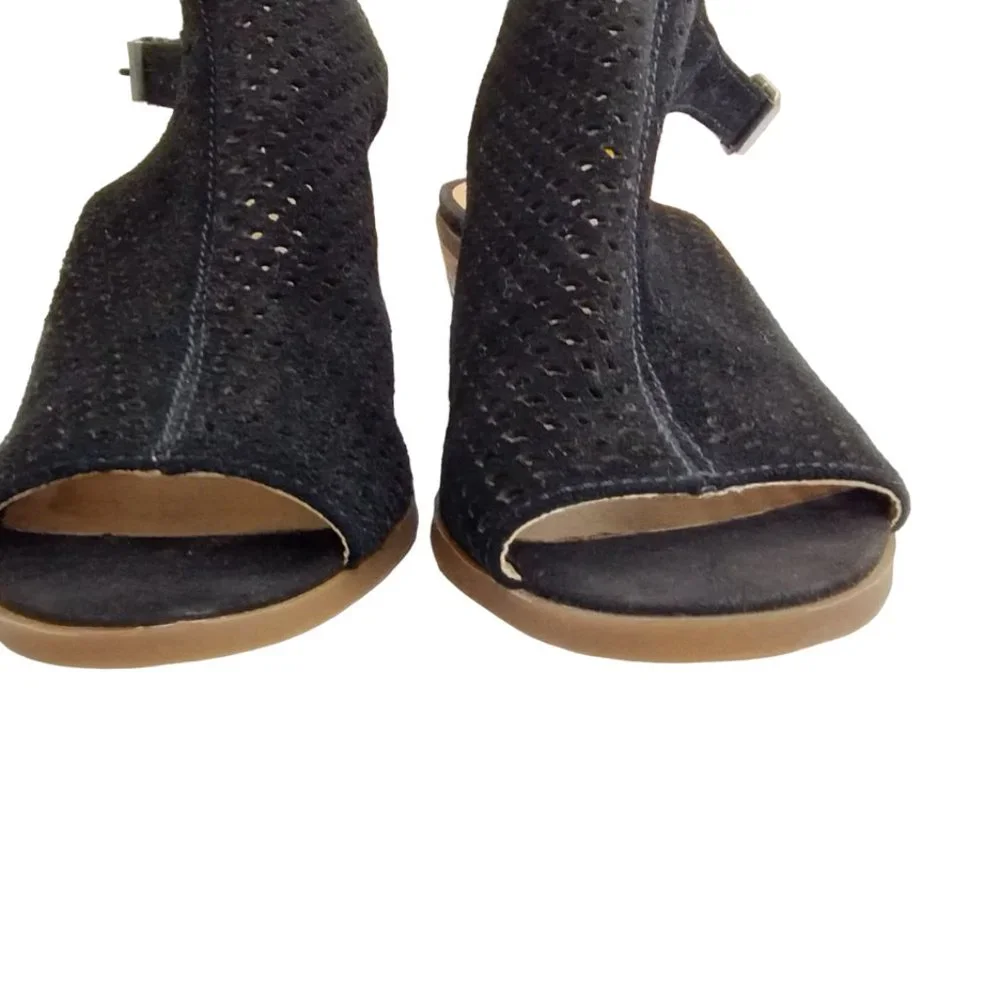 Lucky Brand Bertel Sandal Sling Back Perforated Leather Suede Block Heel Size 7 - Picture 8 of 13